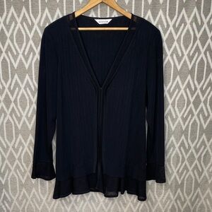 Misook Black Open Front Ribbed Knit Cardigan